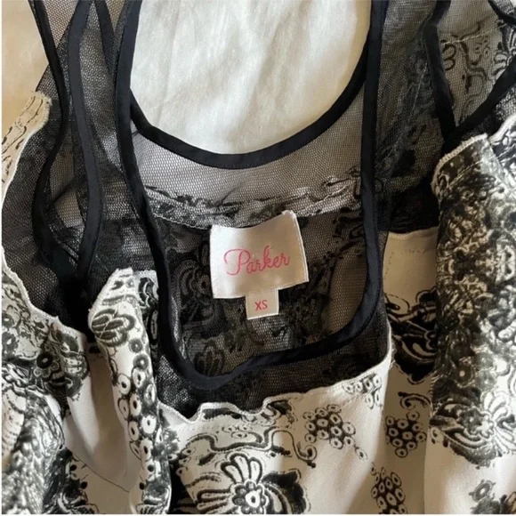 Parker Silk Mesh Black White Printed Mini Dress XS - Picture 5 of 8